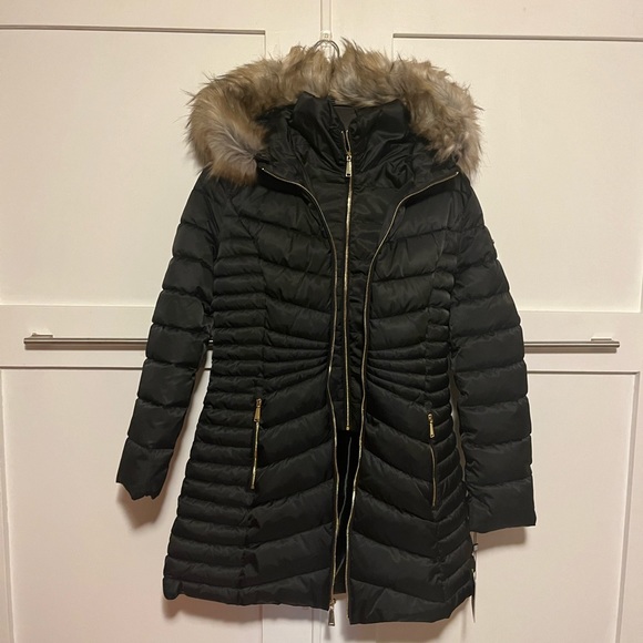 LAUNDRY BY SHELLI SEGAL Black Midlength Coat with Zippered Interior Bib - Picture 5 of 8